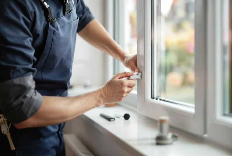 Technicien professionnel réparant une fenêtre PVC à Wavre — réglage des ferrures et mécanisme